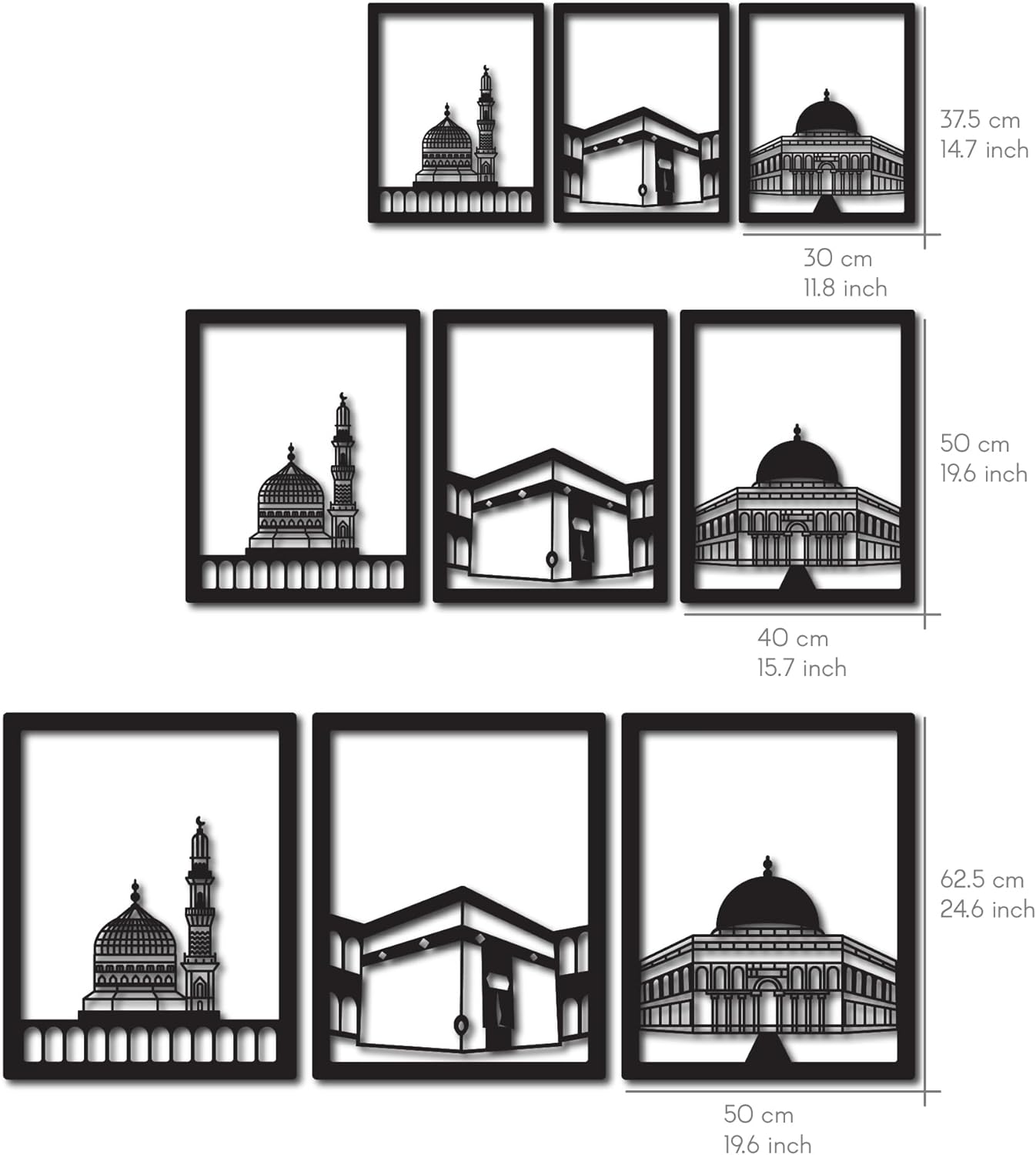 Masjid Al Aqsa, Masjid Al-Haram & Masjid An-Nabawi Islamic Wall Art (Acrylic)